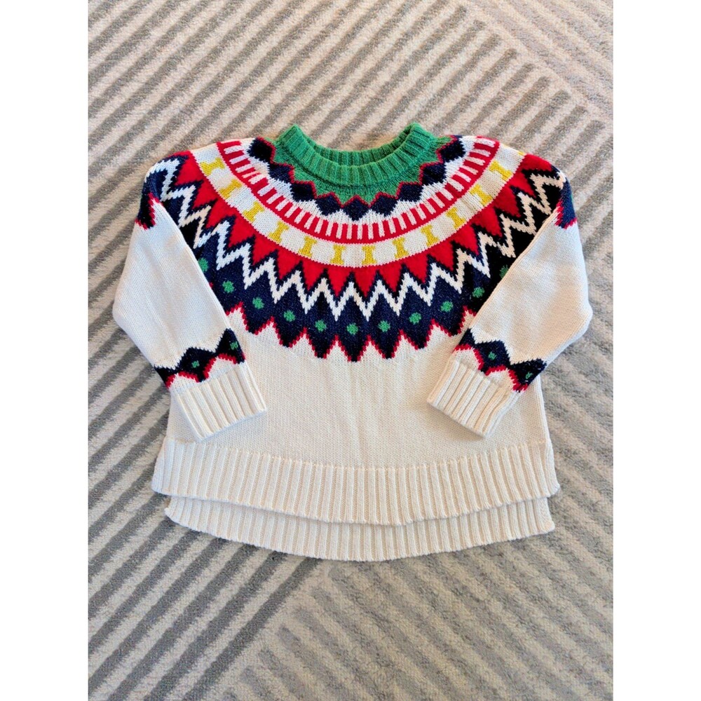 Aerie Womens Fair Isle Sweater. Color, White, Green, Red And Blue. Size Large